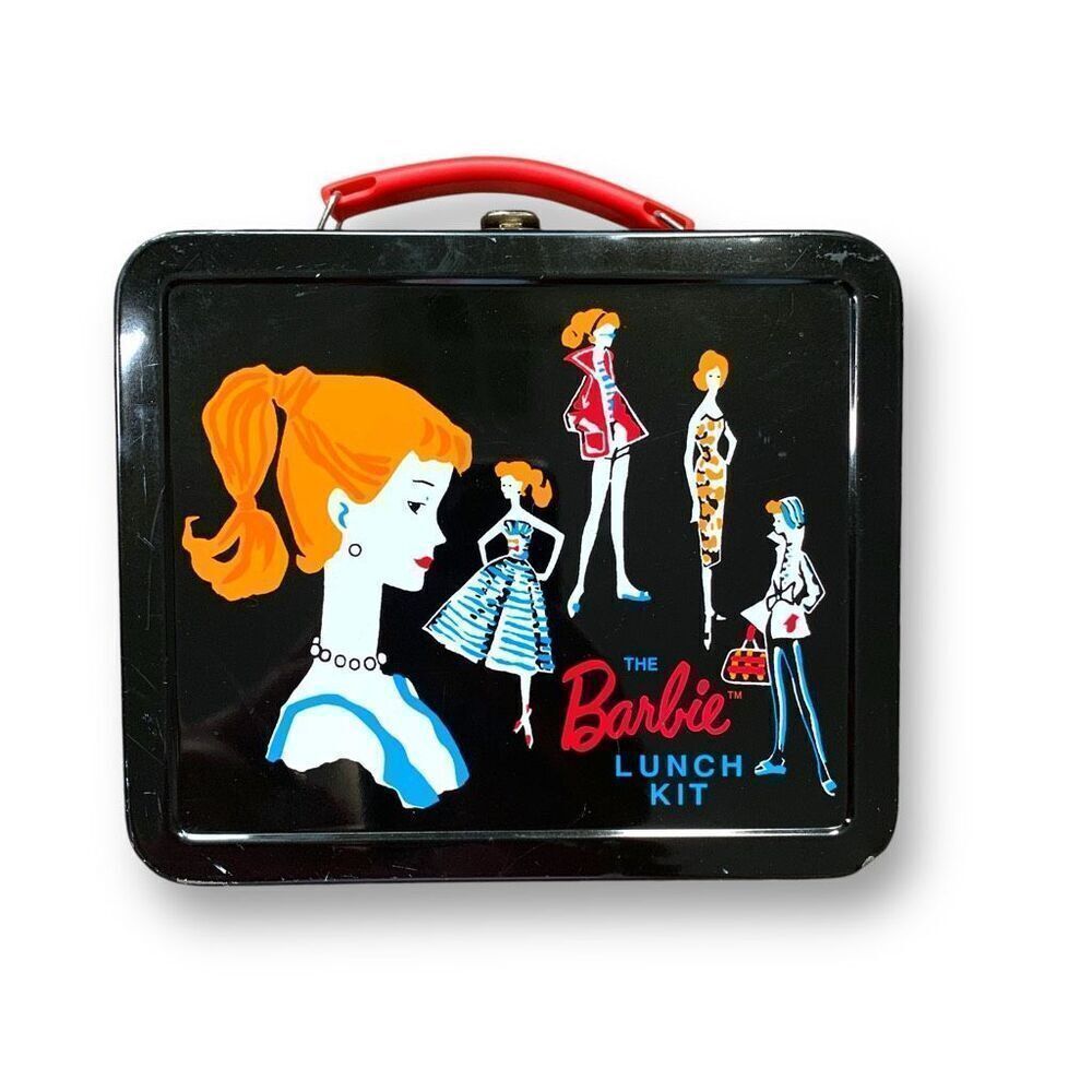 Vintage 90s Barbie X Hallmark Black Lunch Kit Metal Red Handle Limited Edition
